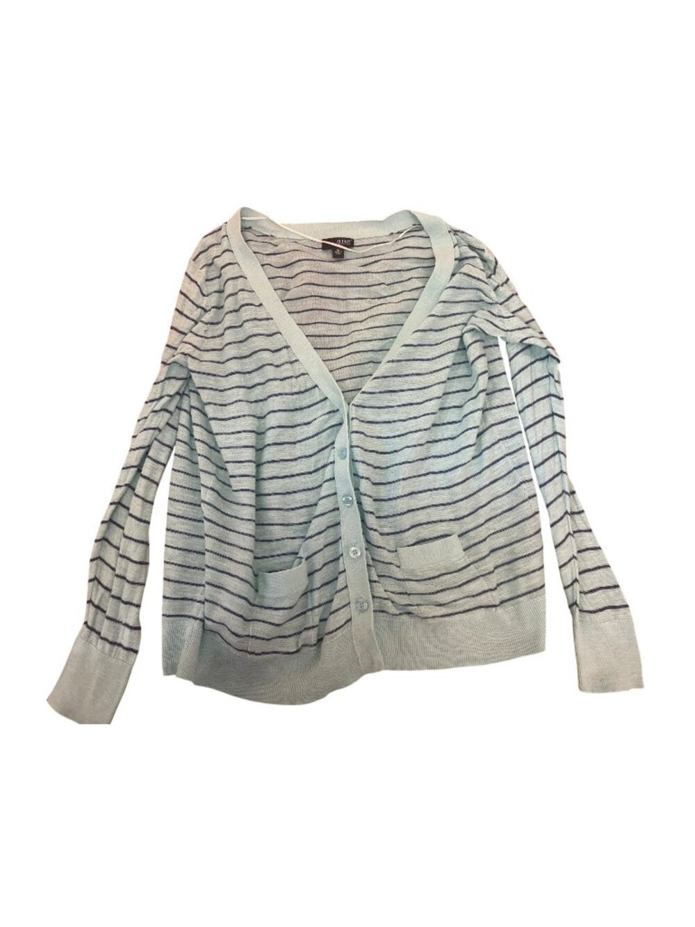 A.n.a Cardigan Women's XL Striped Button-Up Pockets Light Blue & Navy 100% Cotto